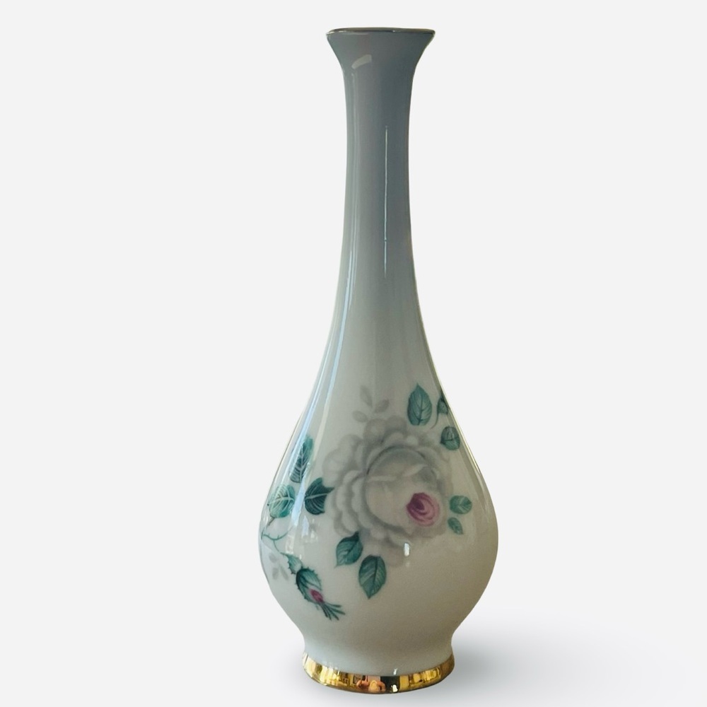 Limoges France Porcelain White Floral Gold Trim Mini Vase Vanity Decor